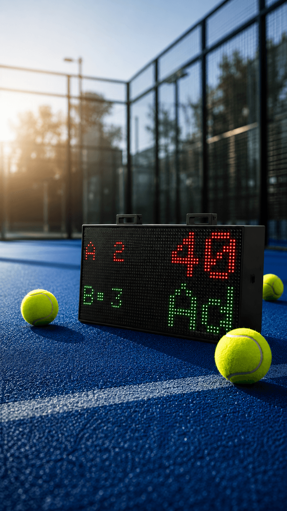 Le boîtier DigiCourt affichant le score sur un terrain de padel